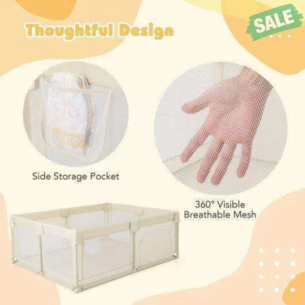 Baby Playpen Extra Large Kids Activity Center Safety Play-Blue Gray Baby Playpen & Playards