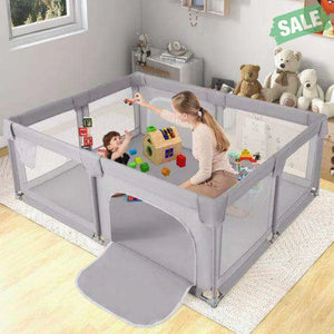 Baby Playpen Extra Large Kids Activity Center Safety Play-Blue Gray Baby Playpen & Playards