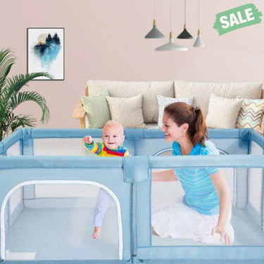 Baby Playpen Extra Large Kids Activity Center Safety Play-Blue Gray Baby Playpen & Playards