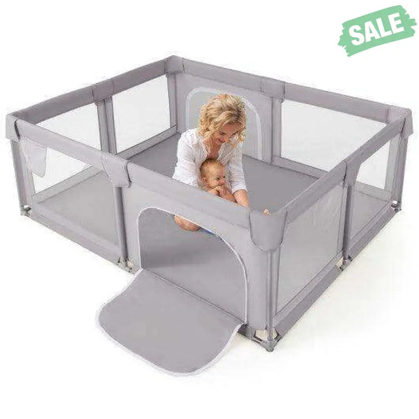 Baby Playpen Extra Large Kids Activity Center Safety Play-Blue Gray Baby Playpen & Playards