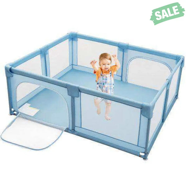 Baby Playpen Extra Large Kids Activity Center Safety Play-Blue Gray Baby Playpen & Playards