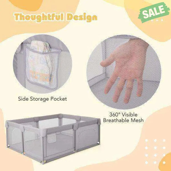 Baby Playpen Extra Large Kids Activity Center Safety Play-Blue Gray Baby Playpen & Playards