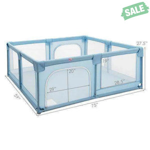 Baby Playpen Extra Large Kids Activity Center Safety Play-Blue Gray Baby Playpen & Playards