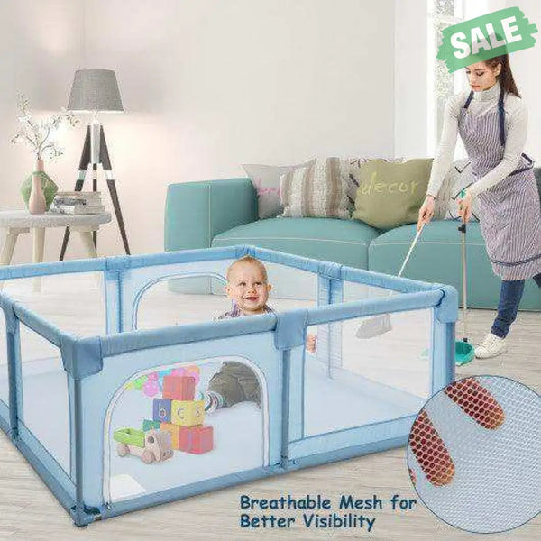 Baby Playpen Extra Large Kids Activity Center Safety Play-Blue Gray Baby Playpen & Playards