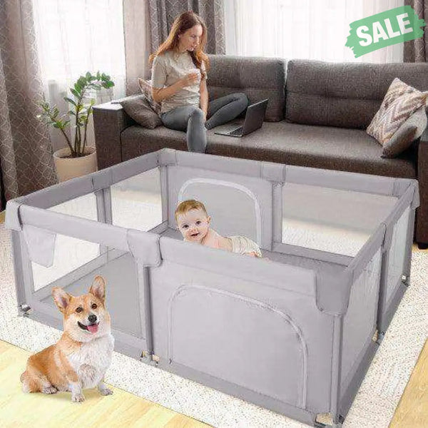 Baby Playpen Extra Large Kids Activity Center Safety Play-Blue Gray Baby Playpen & Playards
