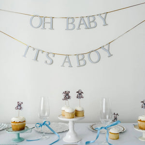 Baby Shower Banner Set – Light Blue & Gold Foil