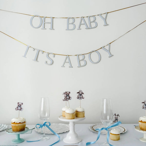 Baby Shower Banner Set – Light Blue & Gold Foil