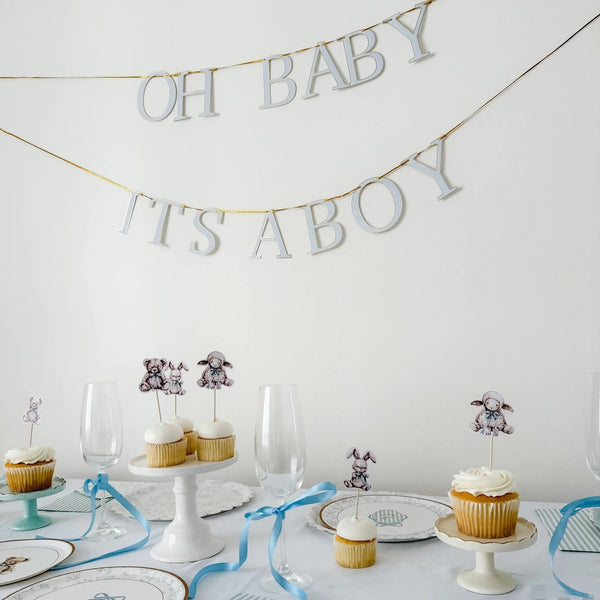 Baby Shower Banner Set – Light Blue & Gold Foil