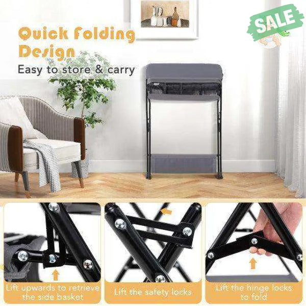 Baby Storage Folding Diaper Changing Table-Black Black Changing Tables