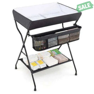 Baby Storage Folding Diaper Changing Table-Black Black Changing Tables
