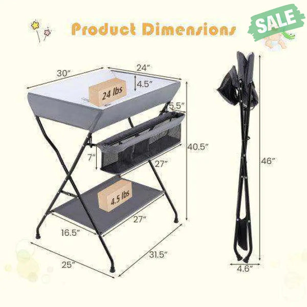 Baby Storage Folding Diaper Changing Table-Black Black Changing Tables