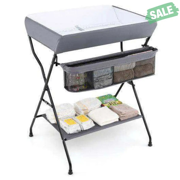 Baby Storage Folding Diaper Changing Table-Black Black Changing Tables