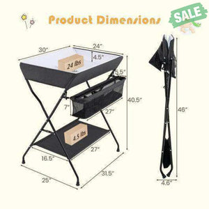 Baby Storage Folding Diaper Changing Table-Black Black Changing Tables