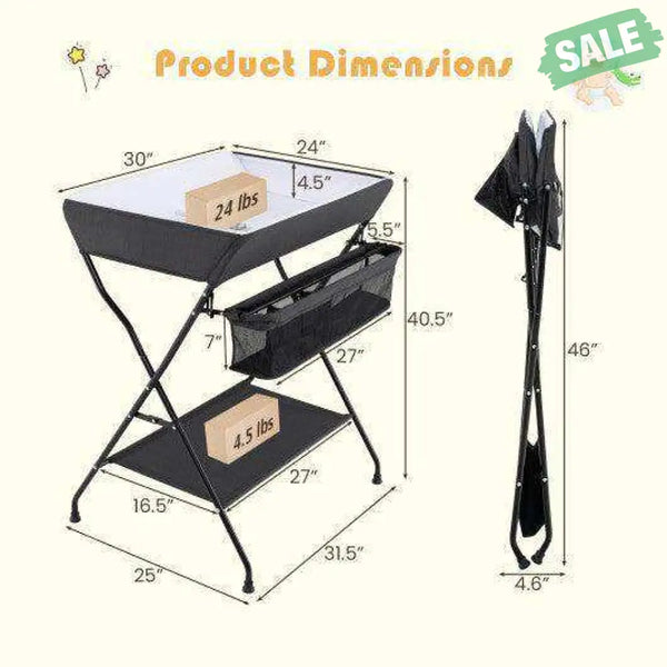 Baby Storage Folding Diaper Changing Table-Black Black Changing Tables