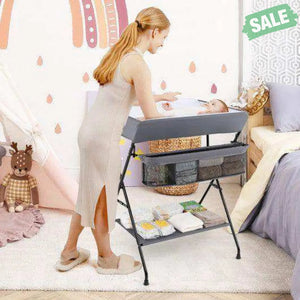 Baby Storage Folding Diaper Changing Table-Black Black Changing Tables