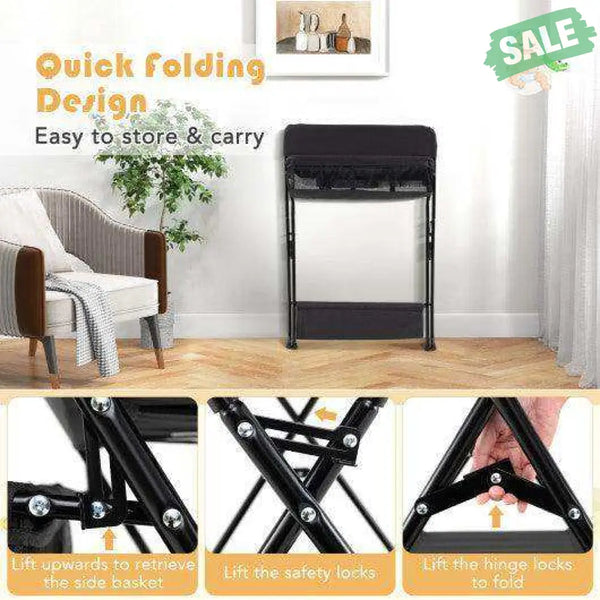 Baby Storage Folding Diaper Changing Table-Black Black Changing Tables