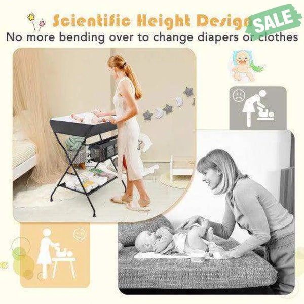 Baby Storage Folding Diaper Changing Table-Black Black Changing Tables