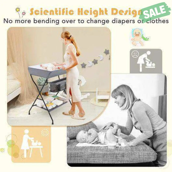 Baby Storage Folding Diaper Changing Table-Black Black Changing Tables