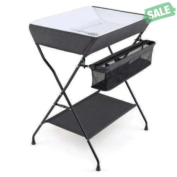 Baby Storage Folding Diaper Changing Table-Black Black Changing Tables