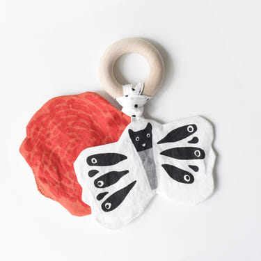 Crinkle Teether Butterfly for babies, colorful and soft, perfect for soothing gums and sensory play.