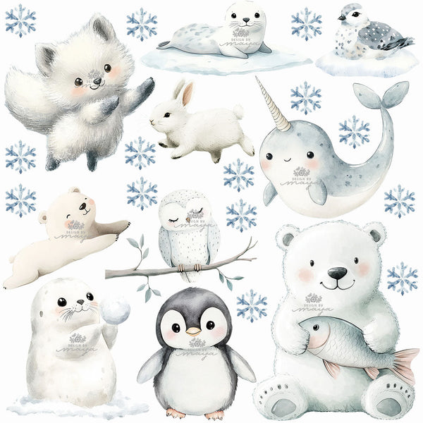Arctic Animal Friends - Fabric Nursery Wall Art Decals