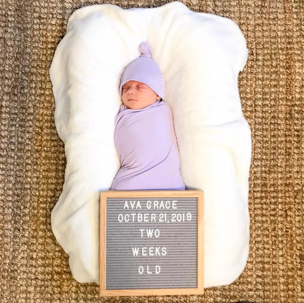 Baby Girl Swaddle Set - Newborn Blanket, Hat and Headband - Purple