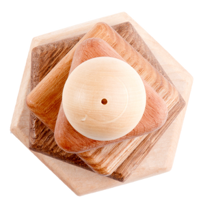 Wooden stacking toy in different shapes from 5 types of wood