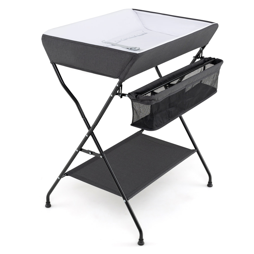 Folding diaper changing table for babies, perfect for storage and easy use in any nursery or baby care space.