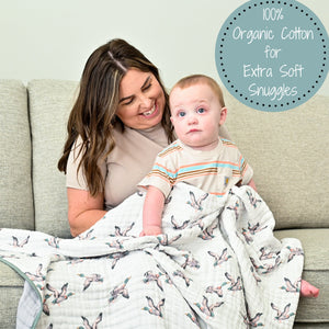 LollyBanks Muslin Baby Blanket, 100% Cotton Lightweight Baby Quilt, 47"x 47" and 6 Layers Newborn Blanket, (Mallard Duck Print)