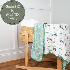 LollyBanks Muslin Baby Blanket, 100% Cotton Lightweight Baby Quilt, 47"x 47" and 6 Layers Newborn Blanket, (Golf Print)