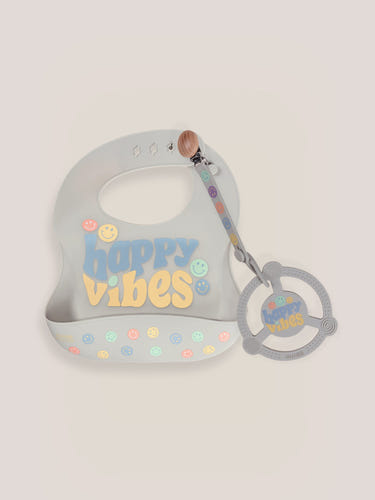 Bib and Teether Baby Bundle - Happy Baby Vibes for joyful feeding and teething moments.