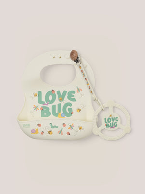 "Love Bug Bib and Teether Baby Bundle - Adorable and practical essentials for your little one."