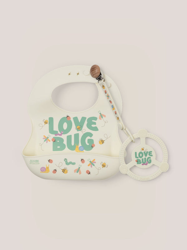 "Love Bug Bib and Teether Baby Bundle - Adorable and practical essentials for your little one."