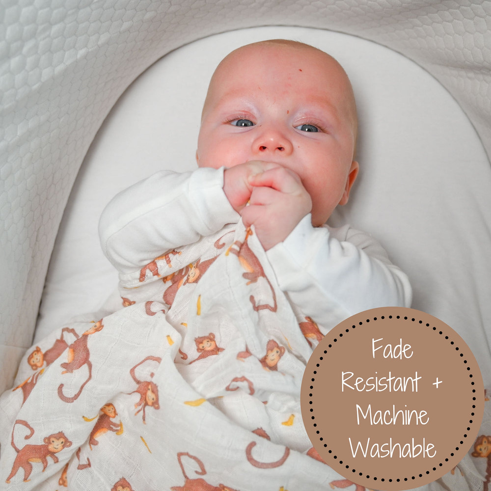 Monkey Around Baby Muslin Swaddle Blanket - MOOGCO Baby