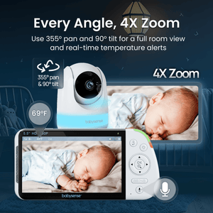 Babysense PRO | Non WiFi Video Baby Monitor with 2 Cameras, Split Screen, Night Light & Sound Machine