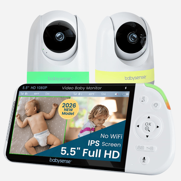 Babysense PRO | Non WiFi Video Baby Monitor with 2 Cameras, Split Screen, Night Light & Sound Machine