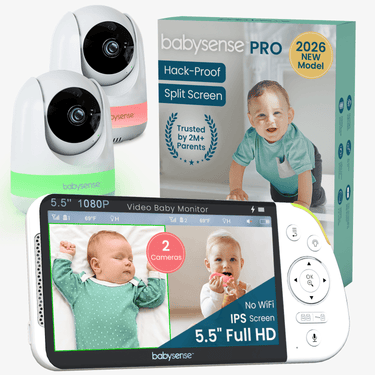 Babysense PRO: Video Baby Monitor with 2 Cameras, Non Wifi, Split Screen, Night Light & Sound Machine