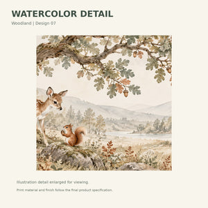 Watercolor Oak Tree Fawn Wall Mural, image 3