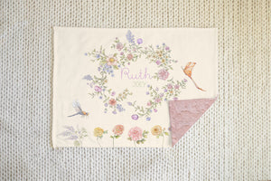Personalized Baby Blanket - Floral Minky Baby Blanket with Pastel Print & Cozy Soft Faux Fur