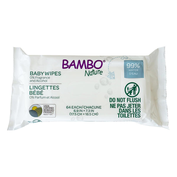 Bambo Nature Baby Wipes, 99% water, fragrance-free, alcohol-free, perfect for gentle baby care.