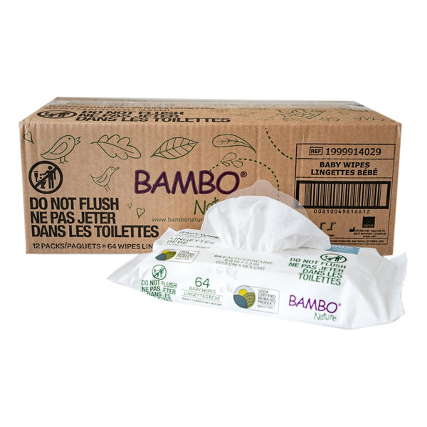 Bambo Nature Baby Wipes, 99% water, fragrance-free, alcohol-free, eco-friendly baby care. Angle 4 view.