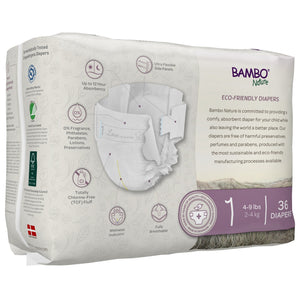 Bambo Nature Dream Eco-Friendly Baby Diapers Size 1, angle view showcasing soft, sustainable design for infants.