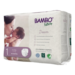 Eco-friendly Bambo Nature Dream Size 1 baby diapers, angle 3 view, perfect for gentle and sustainable diapering.