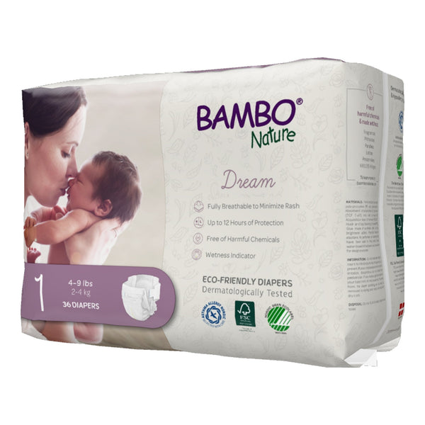 Eco-friendly Bambo Nature Dream Size 1 baby diapers, angle 3 view, perfect for gentle and sustainable diapering.