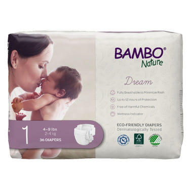 Bambo Nature Dream Eco-Friendly Baby Diapers, Size 1 - Soft, sustainable disposable diapers for your baby's comfort.