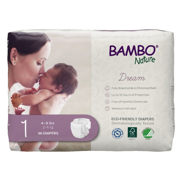 Bambo Nature Dream Eco-Friendly Baby Diapers, Size 1 - Soft, sustainable disposable diapers for your baby's comfort.