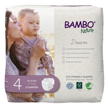 Bambo Nature Dream Eco-Friendly Baby Diapers, Size 4 - Soft, sustainable disposable diapers for your baby's comfort.