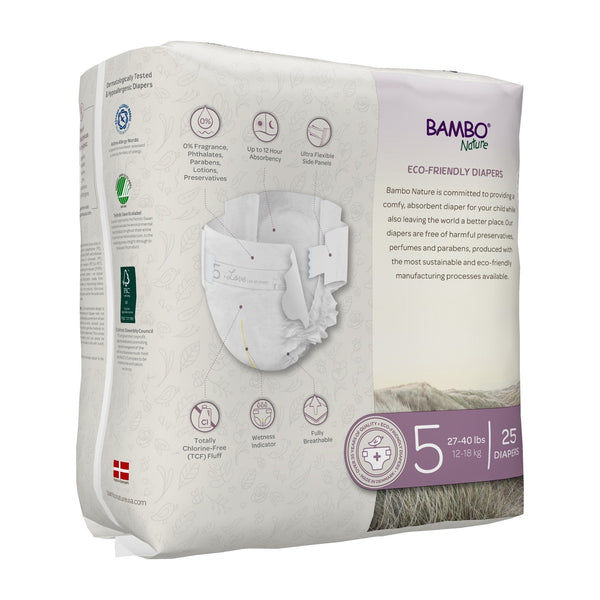 Bambo Nature Dream Eco-Friendly Baby Diapers Size 5, angle view showcasing soft, sustainable design for babies.