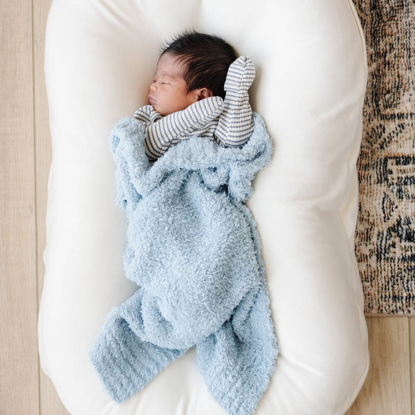 BAMBONI® Mini Blankets for babies, soft swaddles in cozy colors, perfect for comfort and warmth. Angle 2 view.