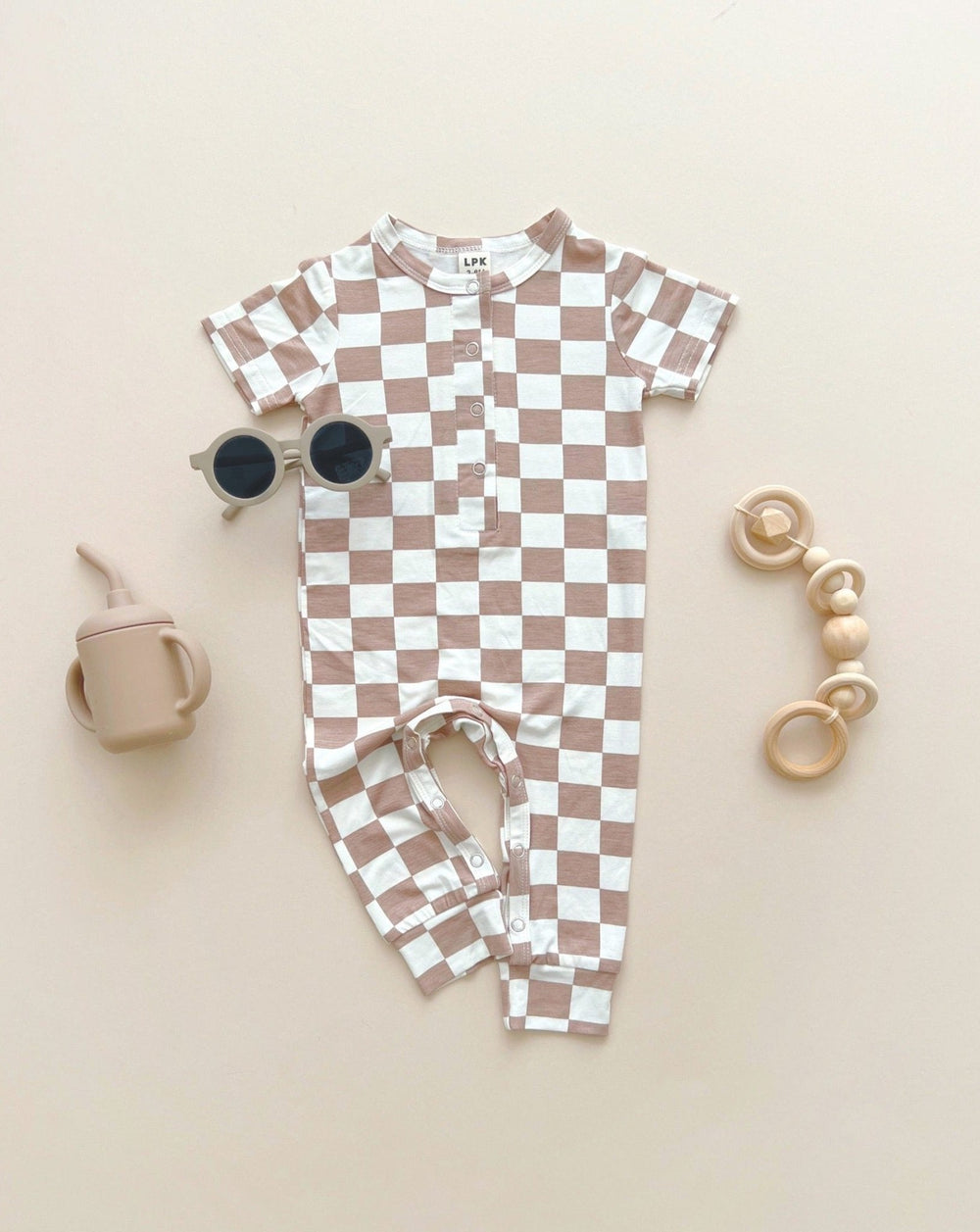 Bamboo Checkered Jumpsuit | Latte